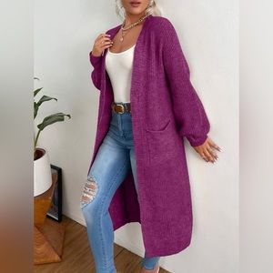 SHEIN EZwear Double Pocket Drop Shoulder Duster Cardigan